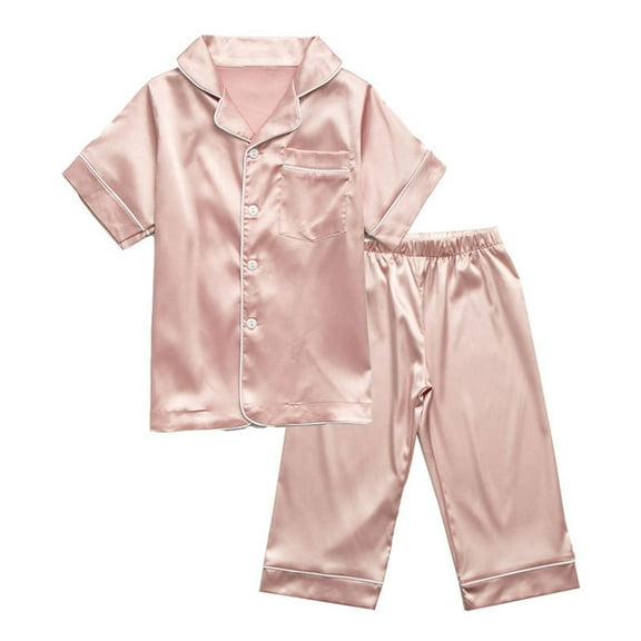 QUDDERR 1-10T Unisex Kids Pajamas Pants Set Girls Boys Satin Set Pjs Sleepwear Loungewear Set Kids Baby Girls Boys Solid Color Soft Button Down Nightwear