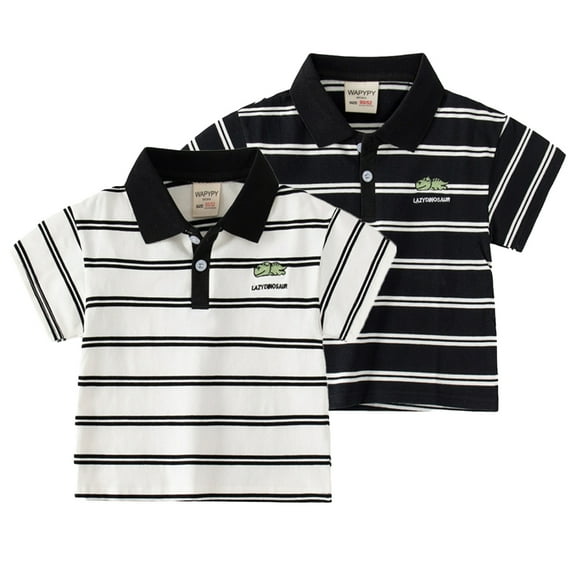 QUDDERR 1-8 Years Boys Embroidered T-Shirt,Kids Boys Short Sleeve Tees Tops Summer Pullover,Toddler Boys Striped Lapel Shirts Cotton Tees Shirt