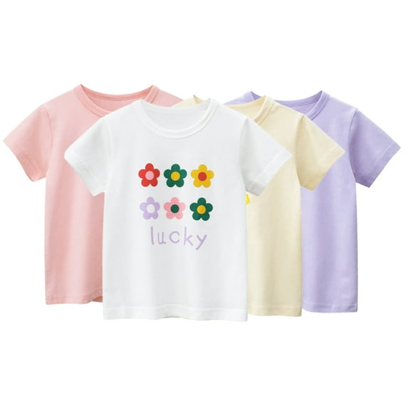 QUDDERR 1-8 Years Girls T-Shirt Tops Kids Girls Short Sleeve Tees Shirt Baby Fashion Casual Flower Printing Shirt Pullover