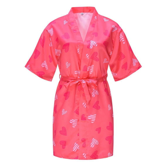 QUDDERR 2-14T Little Boys Girls Silk Bathrobe for Toddler Kids Stain Robe Spring Summer Pajamas Unisex V-Neck Cardigan Night-Robe Sleepwear for Teen
