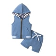 thumbnail image 1 of QUDDERR 3M-3Y Boys Zip-Up Shirt 2PCS Outfits for Baby Toddler Sleeveless Hooded Tank Tops + Solid Colour Shorts Sports Set, 1 of 9