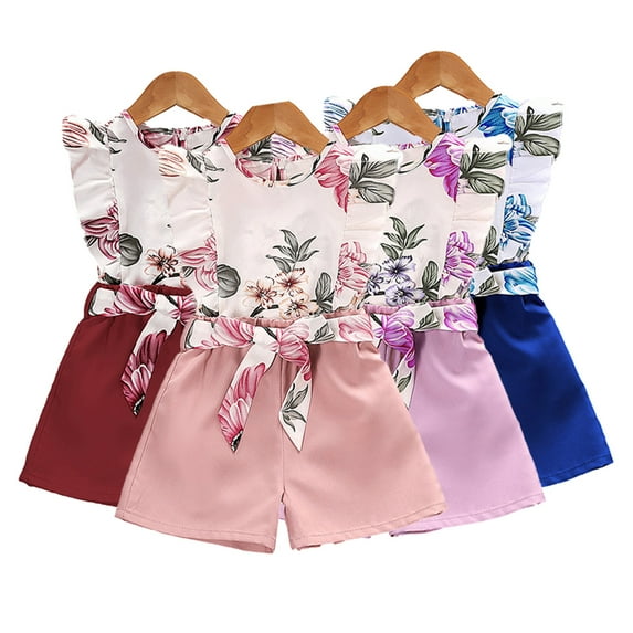 QUDDERR 4-7 Years Girls Printed Vest T-Shirt+Shorts Pant sets 2PCS,Kids Toddler Girls Sleeveless Summer Clothes 2 Piece Outfits