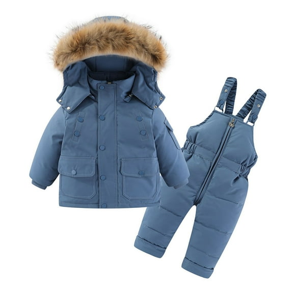 QUDDERR Baby Kids Girls Boys Hooded down Jacket + Ski Bib Pants Snowsuit Set Toddler Winter Warm Outfit Size 2-6T