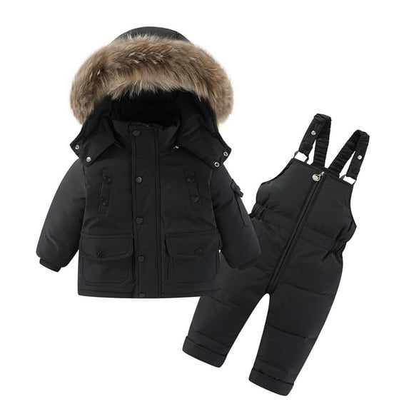 QUDDERR Baby Kids Girls Boys Hooded down Jacket + Ski Bib Pants Snowsuit Set Toddler Winter Warm Outfit Size 2-6T