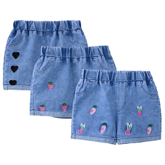 QUDDERR Baby Toddler Girls Denim Shorts Summer Shorts Kids Girls Elastic Waistband Stretch Jean Cotton Shorts for 1-6 Years