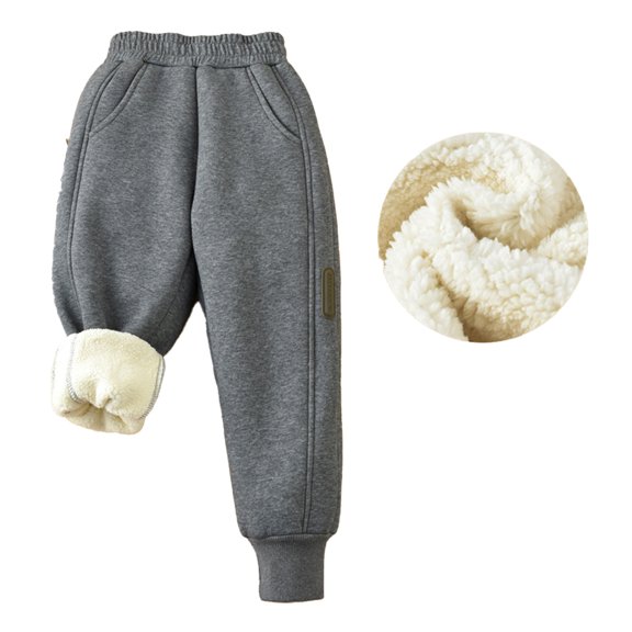 QUDDERR Boys Girls Fleece Lined Sweatpants for Kids Youth Unisex Winter Padded Jogger Pants Thick Warm Trousers 3-13Y