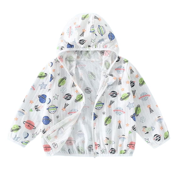 QUDDERR Kids Baby Boys Girls Sun Protection Jacket for Summer Cartoon Toddler Sun Shirt Unisex Long Sleeves Air-Conditioned Shirt Hooded Sunsuits UV Protection Rashguard for 2-10 Years