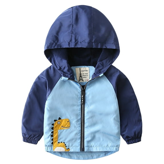 QUDDERR Kids Baby Windbreaker Jacket for Boys Zip Hooded Raincoat Toddler Thickened Cartoon Trench Outerwear for Fall Winter for 2-7 Years