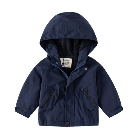 QUDDERR Kids Baby Windbreaker Jacket for Boys Zip Hooded Raincoat Toddler Thickened Cartoon Trench Outerwear for Fall Winter for 2-7 Years