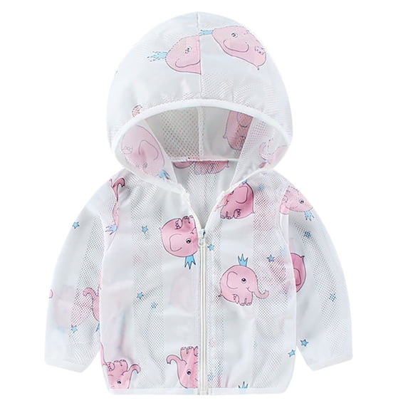 QUDDERR Kids Baby Zipper Sun Protection Jacket for Boys Girls Hooded Sun Shirt Cooling Cartoon Printing Rash Guard Hooded Toddler Unisex Sunscreen Clothing Size 1-8T