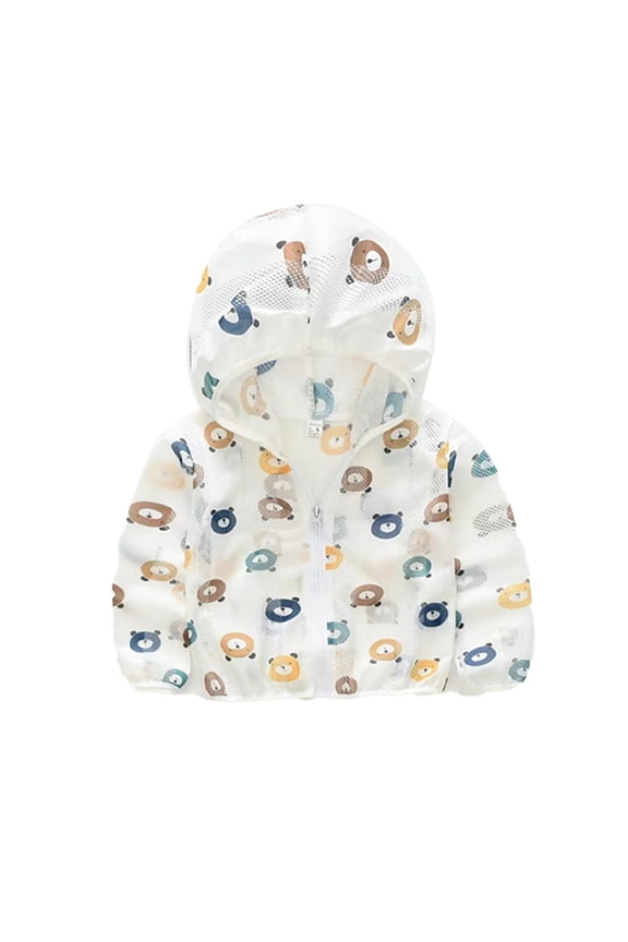 Kids Baby Zipper Sun Protection Jacket for Boys Girls Hooded Sun Shirt Cooling Cartoon Printing Rash Guard Hooded Toddler Unisex Sunscreen Clothing Size 1-8T