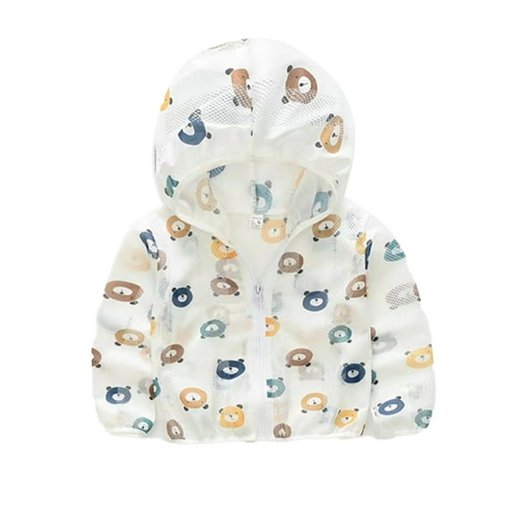 QUDDERR Kids Baby Zipper Sun Protection Jacket for Boys Girls Hooded Sun Shirt Cooling Cartoon Printing Rash Guard Hooded Toddler Unisex Sunscreen Clothing Size 1-8T