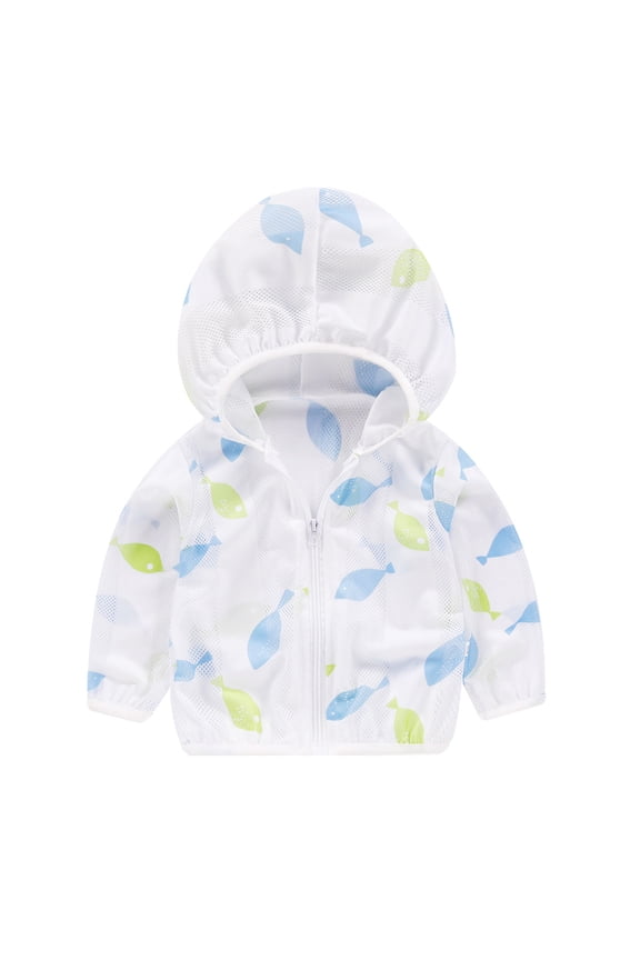 Kids Baby Zipper Sun Protection Jacket for Boys Girls Hooded Sun Shirt Cooling Cartoon Printing Rash Guard Hooded Toddler Unisex Sunscreen Clothing Size 1-8T