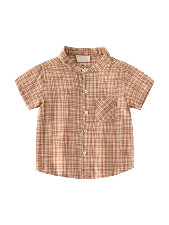 Kids Toddler Button down Shirts for Boys Short Sleeve Plaid Blouses Casual Tops Summer Boys Cotton Shirt with Pocket 1-6 Years