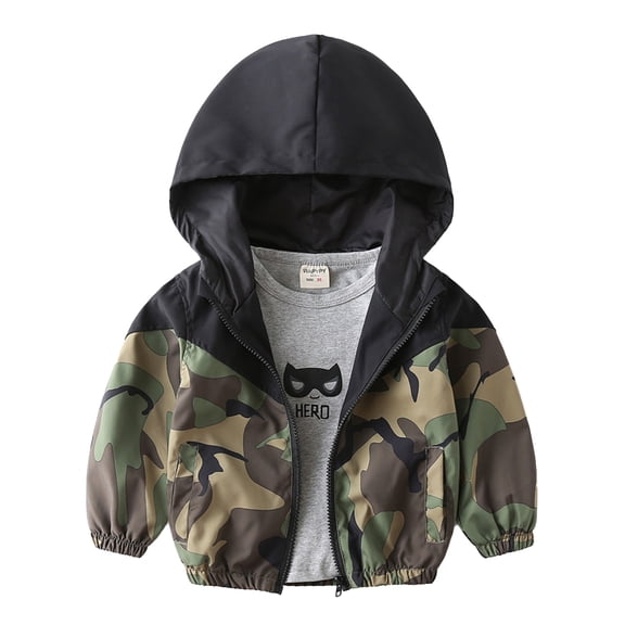 QUDDERR Toddler Kids Boys Hooded Jackets for Spring Fall Windbreaker with Pocket Baby Boys Zipper Raincoat Camouflage Outwear Size 2-7T