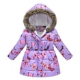 thumbnail image 1 of QUDDERR Toddler Kids Girls Puffer Cotton Coat Jacket Printed Warm Hooded Jacket Winter Waisted Thickened Outerwear for 4-10+ Years Old, 1 of 9