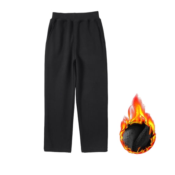 QUDDERR Toddler Kids Straight Sweatpants Boys Girls Fleece Jogger Pants Padded Thick School Uniform Pants 5-19T Winter Elastic Waist Thick Trousers for Youth
