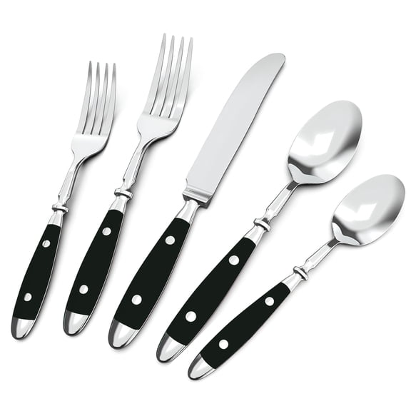 QUEARI Retro 20-Piece Silverware Set, Stainless Steel Cutlery Set, Vintage Flatware Set with Black Bakelite Handle, Dishwasher Safe| Service for 4 Y101