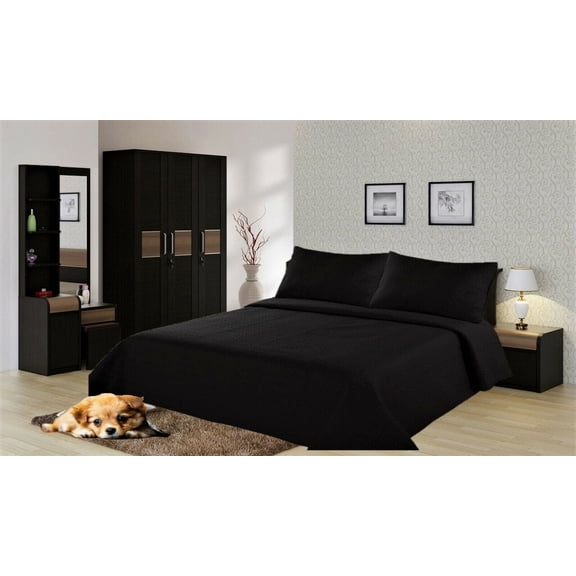 QUEEN 3-PIECE # QUILT REVERSIBLE COMFORTABLE#COMFORT BEDSPREAD BED BEDDING COVERLETS COVER SET WITH PILLOW CASES ( BLACK )