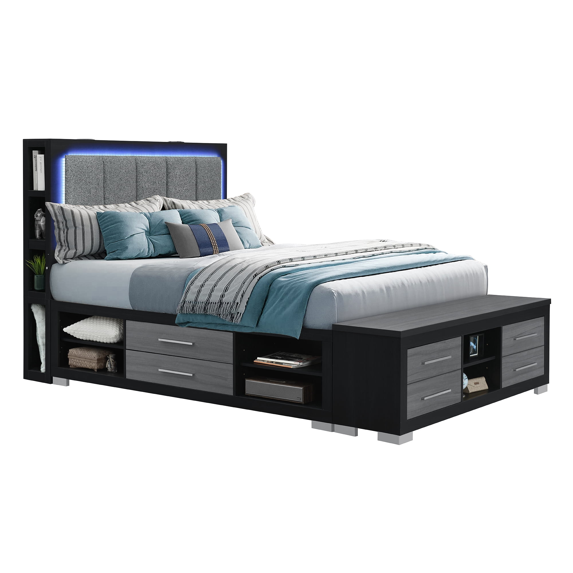 QUEEN BED, DRESSER, MIRROR AND CHEST