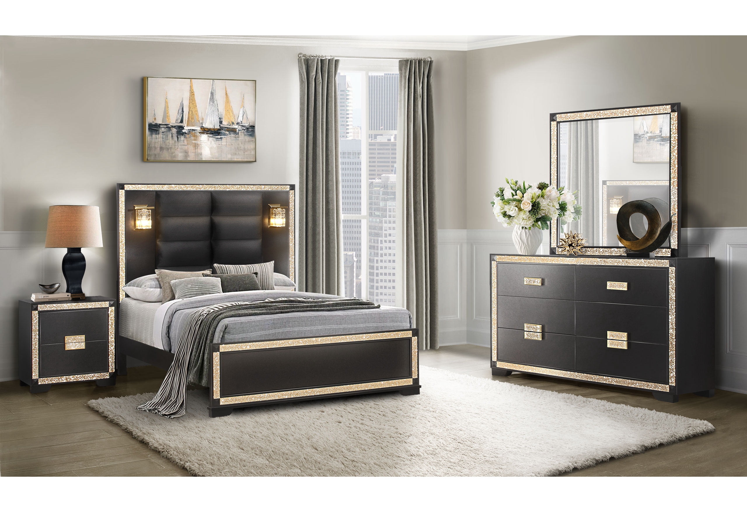 QUEEN BED GROUP WITH COOLER & SPEAKER