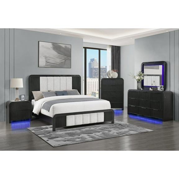 Beckett Black Solid and Engineered Wood Rounded Edge 5PC Queen Bedroom Set