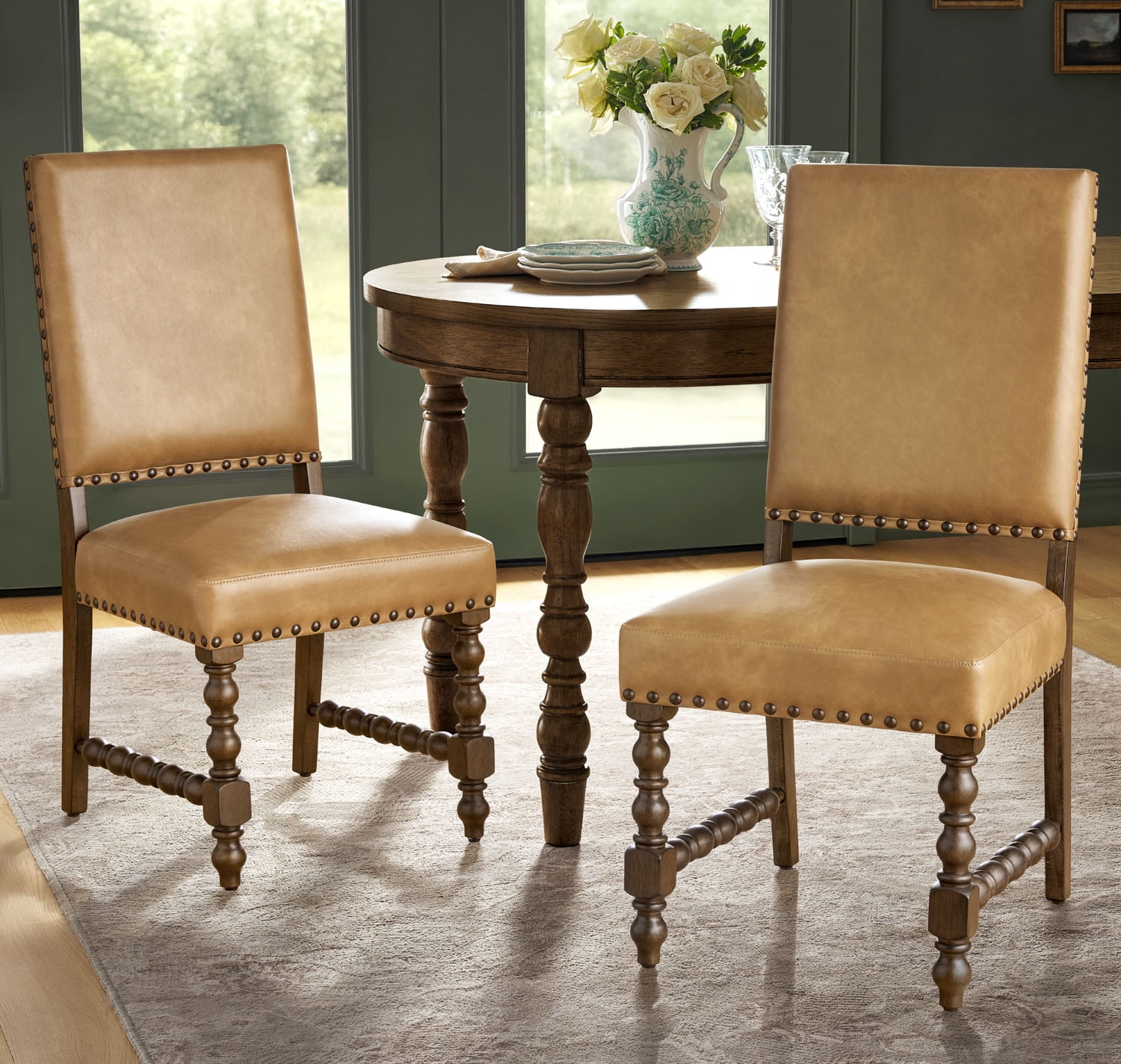 The Pioneer Woman Harper Faux Leather Dining Chairs, Set of 2, Tan Upholstery
