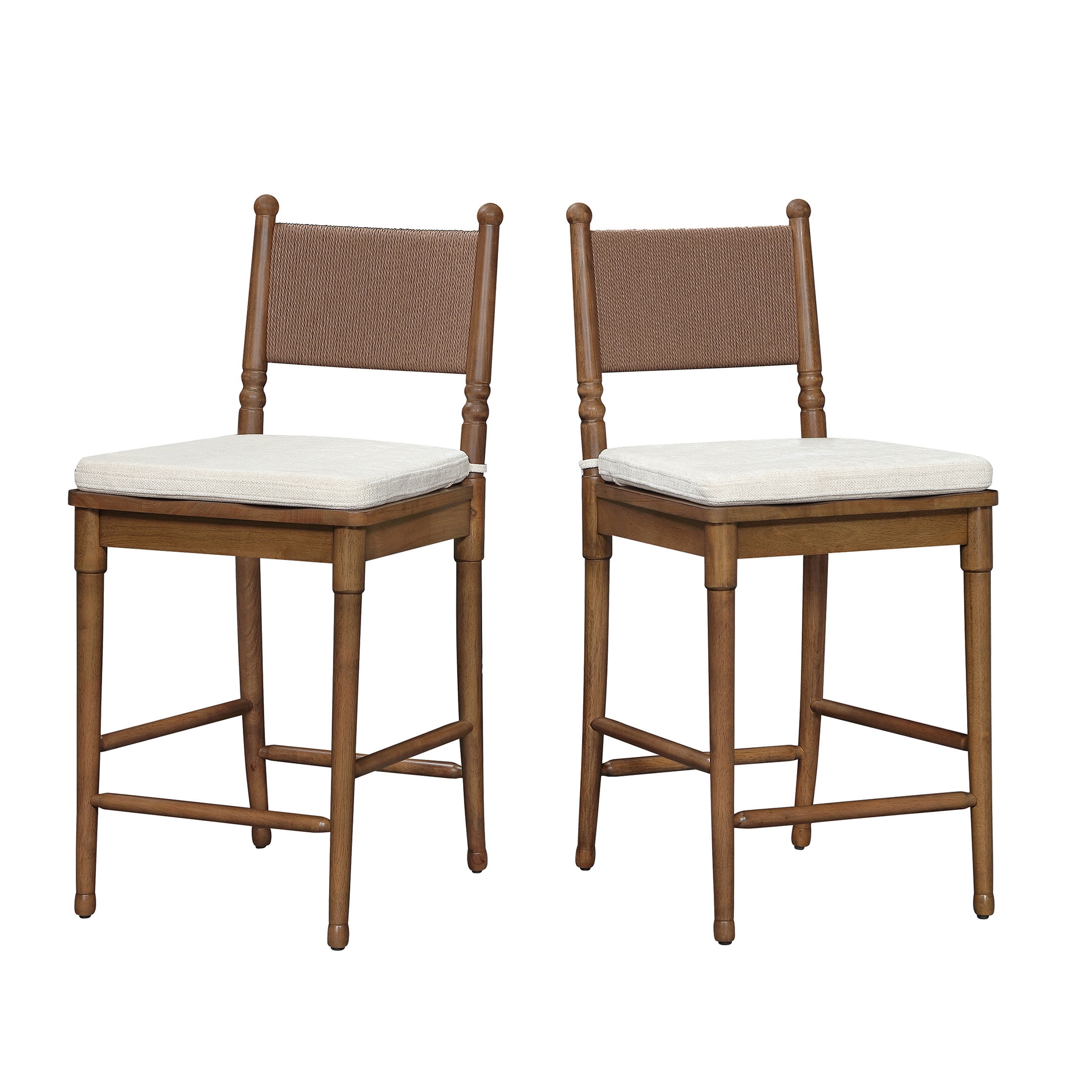 My Texas House Adler Wood Counter-Height Stools, Set of 2, Provincial Brown