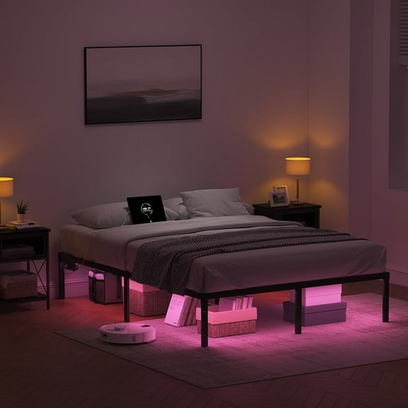 QUEEN Bed Frame, 14 In High Bed Frame Mattress Foundation, With RGB Lights