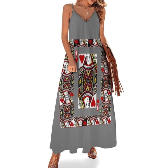 QUEEN OF HEARTS PLAYING CARDS ARTWORK Sleeveless Dress Loose Women's Dress Dresses Luxury Evening Dresses