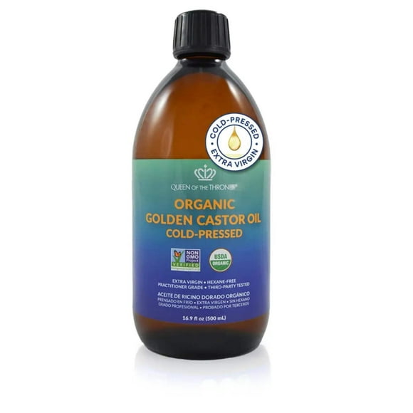 QUEEN OF THE THRONES Organic Golden Castor Oil - 16.9oz | 100% Pure & COLD PRESSED for Hair, Skin & Nails | Hexane Free | USDA Certified