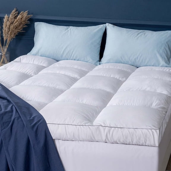 QUEEN ROSE Full Mattress Topper, Extra Thick Cooling Mattress Pad Cover, 400 TC Cotton Pillow Top Protector, 8-21 inch Deep Pocket, Soft Spiral Fiber Pad for Back Pain, Down Alternative Fill, White