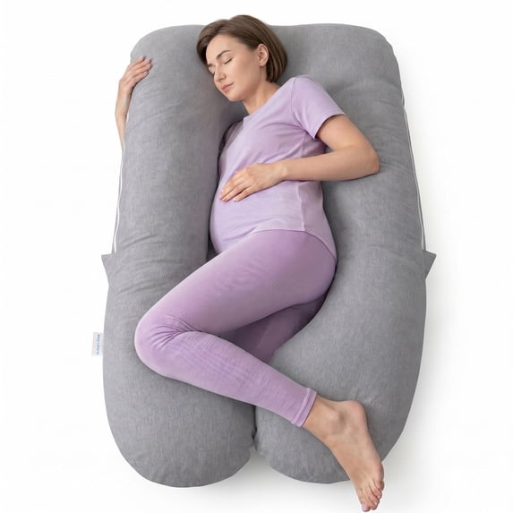 QUEEN ROSE Pregnancy Pillows, U Shaped Full Body Pillow for Sleeping Support, 55 Inch Maternity Pillow for Pregnant Women with Removable Velvet Cover, Blue