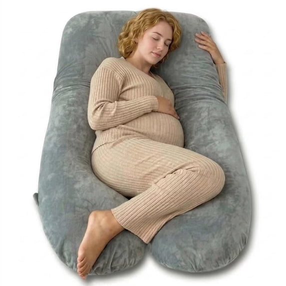 QUEEN ROSE Pregnancy Pillows, U Shaped Full Body Pillow for Sleeping Support, 55 Inch Maternity Pillow for Pregnant Women with Removable Velvet Cover, Grey