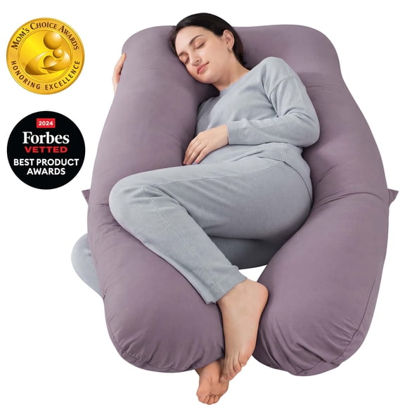 Queen Rose Cooling, Breathable U-Shaped Silky Soft Cover Pregnancy Pillow for Pregnancy, Back Sleeper, Purple