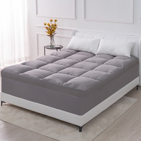 QUEEN ROSE TwinXL Mattress Topper, Extra Thick Cooling Mattress Pad Cover, 400 TC Cotton Pillow Top Protector, 8-21 inch Deep Pocket, Soft Spiral Fiber Pad for Back Pain, Down Alternative Fill, Gray