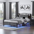 thumbnail image 1 of WANTAI Queen Upholstered Platform Bed Frame with LED Lights and Charging Station, 1 of 9
