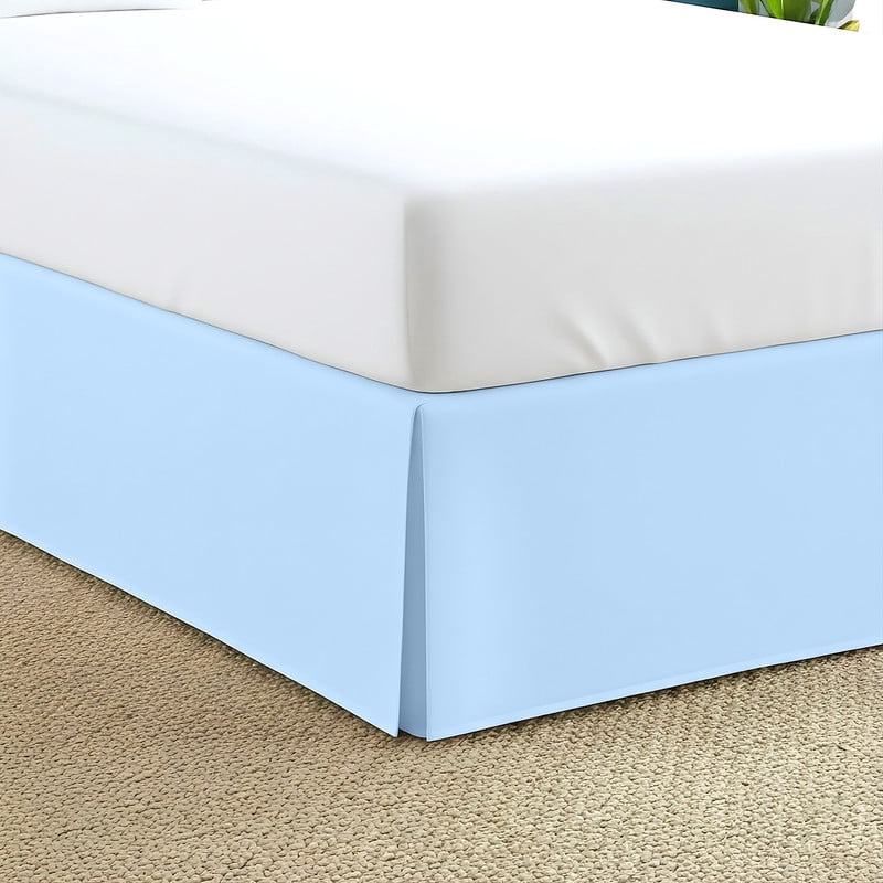 QUEEN Tailored Style Bed Skirt, 16" Drop Length, Soft 100% Microfiber, Quadruple Pleated Tailored Design, Hotel Quality, Light-Blue Solid