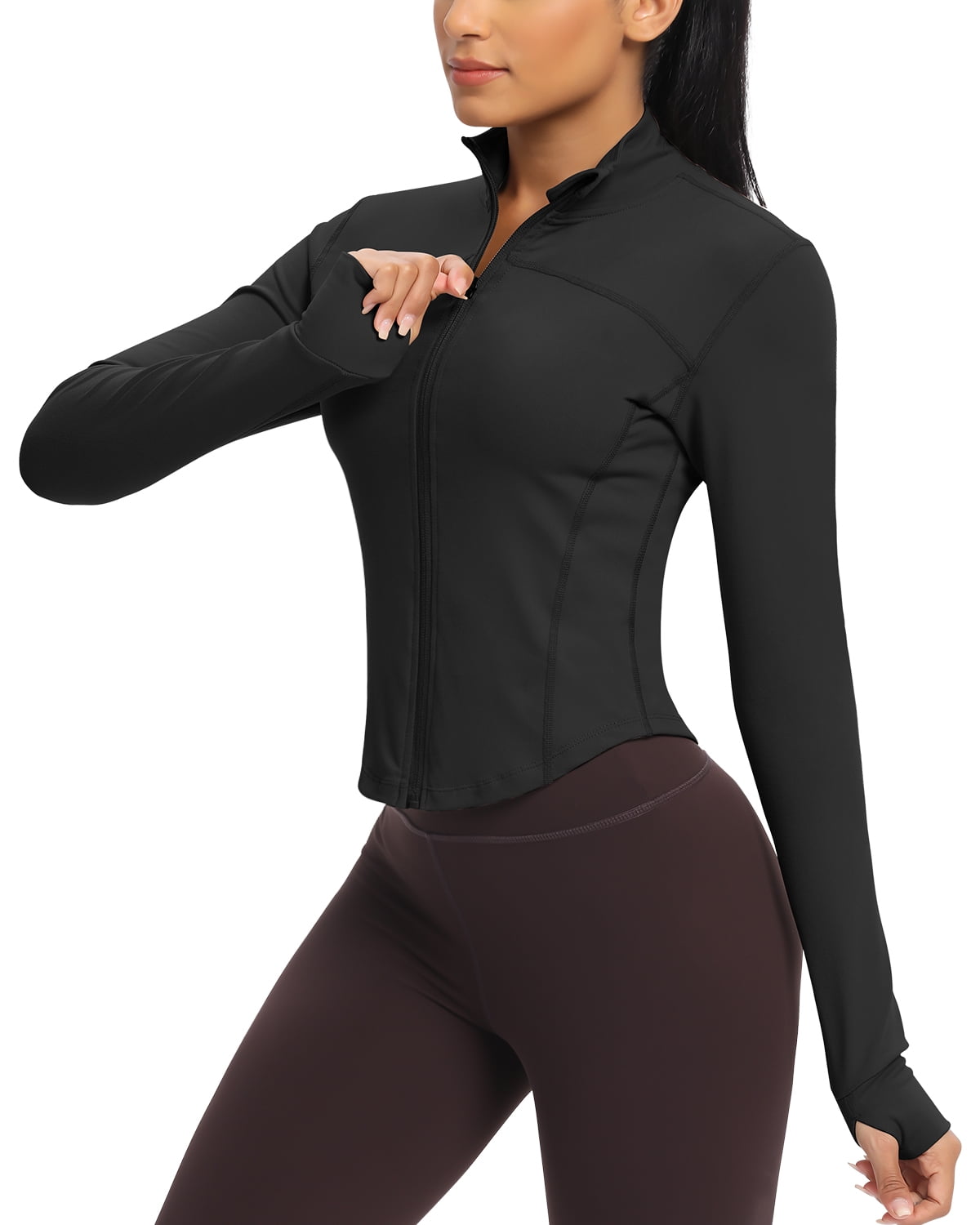 QUEENIEKE Women's Cropped Running Workout Jackets Zip Slim Fit Athletic