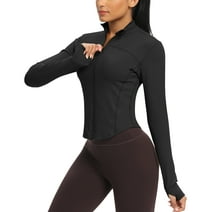 QUEENIEKE Women's Cropped Running Workout Jackets Zip Slim Fit Athletic Tops with Thumb Holes
