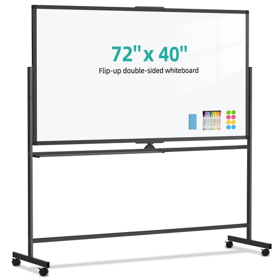 QUEENLINK Rolling Whiteboard on Wheels,72" x 40" Double-Sided Mobile White Board with Stand, Black