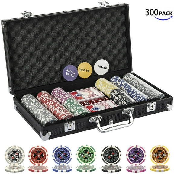 QUEENMAIL 300 PCS Chips Set Texas Hold'Em Dice Poker Chips Set
