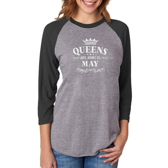 QUEENS Are Born In May Birthday Gift 3/4 Women Sleeve Baseball Jersey Shirt Small black/gray