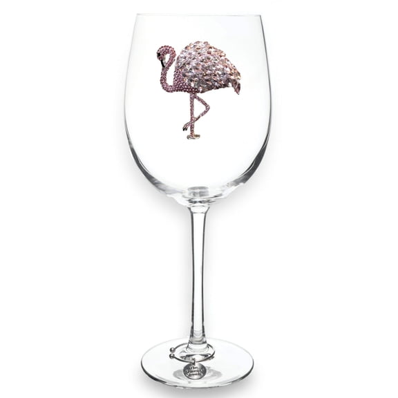 THE QUEENS' JEWELS Flamingo Stemmed Wine Glass, 21 oz. Eye-Catching Sparkling Jewels Hand-Decorated Glassware Not Painted Dazzling and Unique