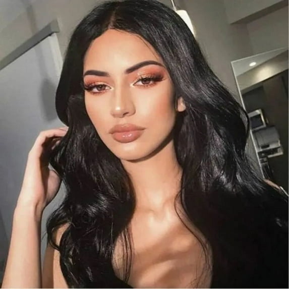 QUEENTAS 22" Long Black Wig Human Hair Wigs for Women Glueless Deep Wave Wigs V Part Body Wave Wig Black Curly Wigs for Daily