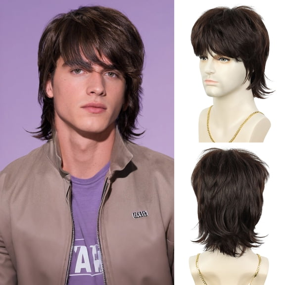 QUEENTAS 9.5 Inch Men Wig Short Brown Wig for Men Synthetic Hair Wigs for Daily Cosplay Halloween Wigs