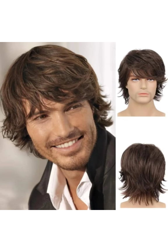 9.5 Inch Men Wig Short Brown Wig for Men Synthetic Hair Wigs for Daily Cosplay Halloween Wigs