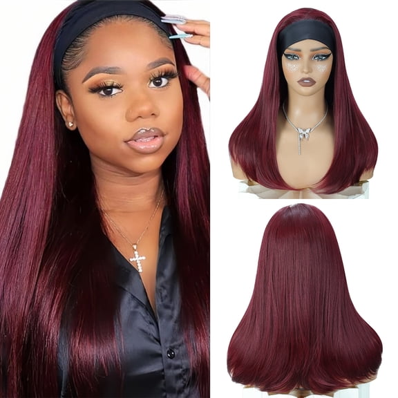 QUEENTAS 18 inch Headband Wigs for Women Kinky Straight Headband Wig for Daily Part Use