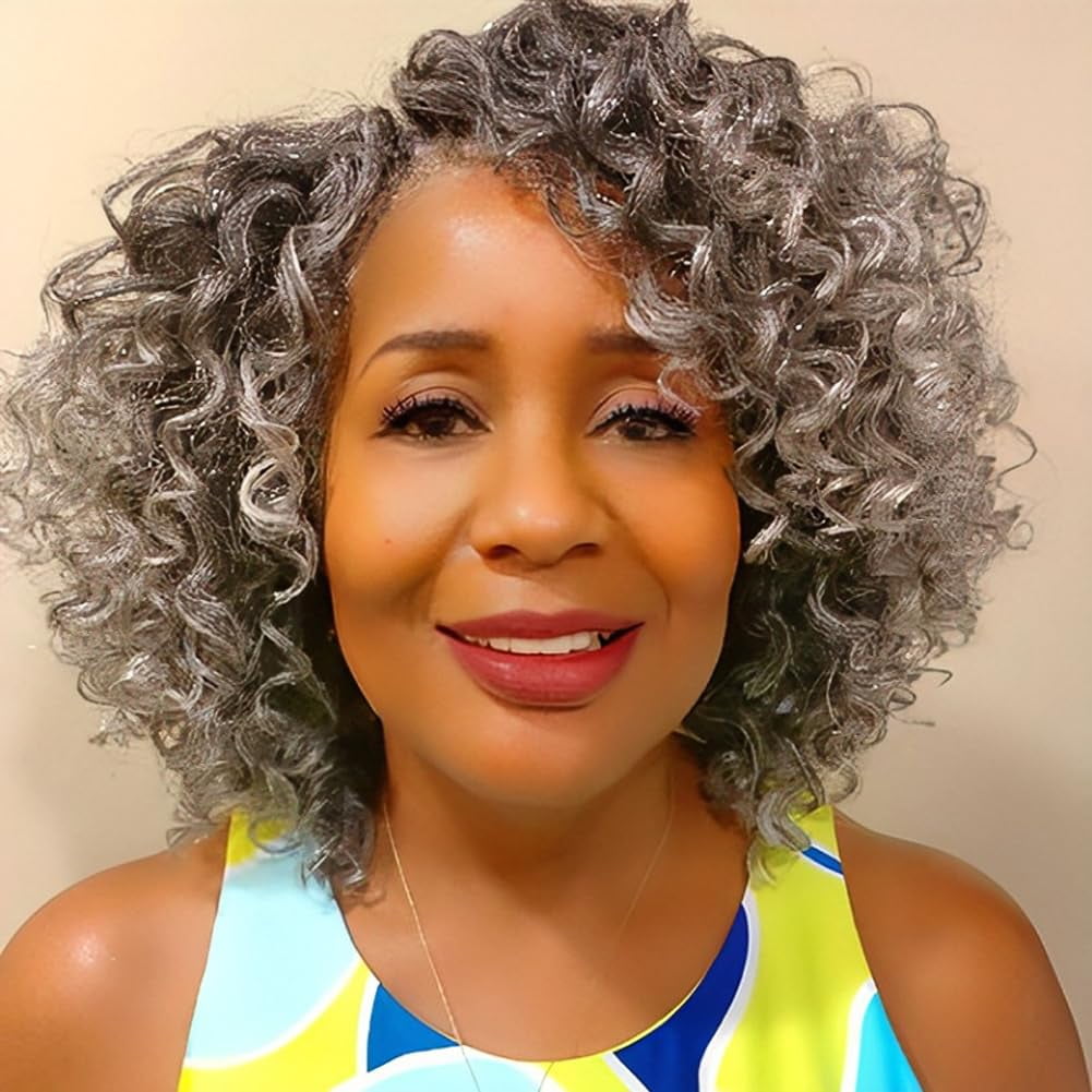 QUEENTAS Crochet Hair for Black Women 8" Curly Braiding Hair Grey Water