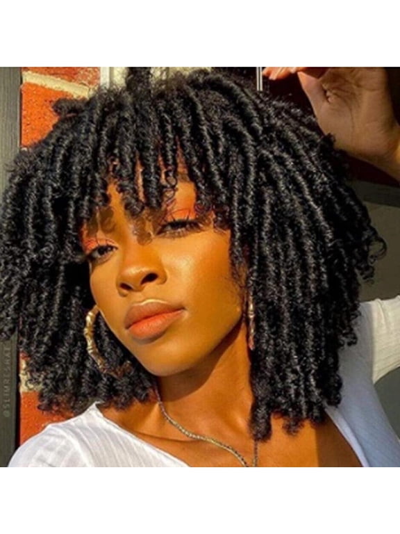Dreadlock wigs for Women and Men Short Braided Wigs Short Dreadlock Wigs Faux Locs Twist Braiding Synthetic Wigs (Black)